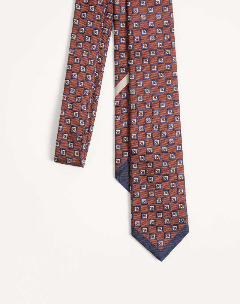 Valentie Jacquard Silkeslips med Geometrisk Mønster