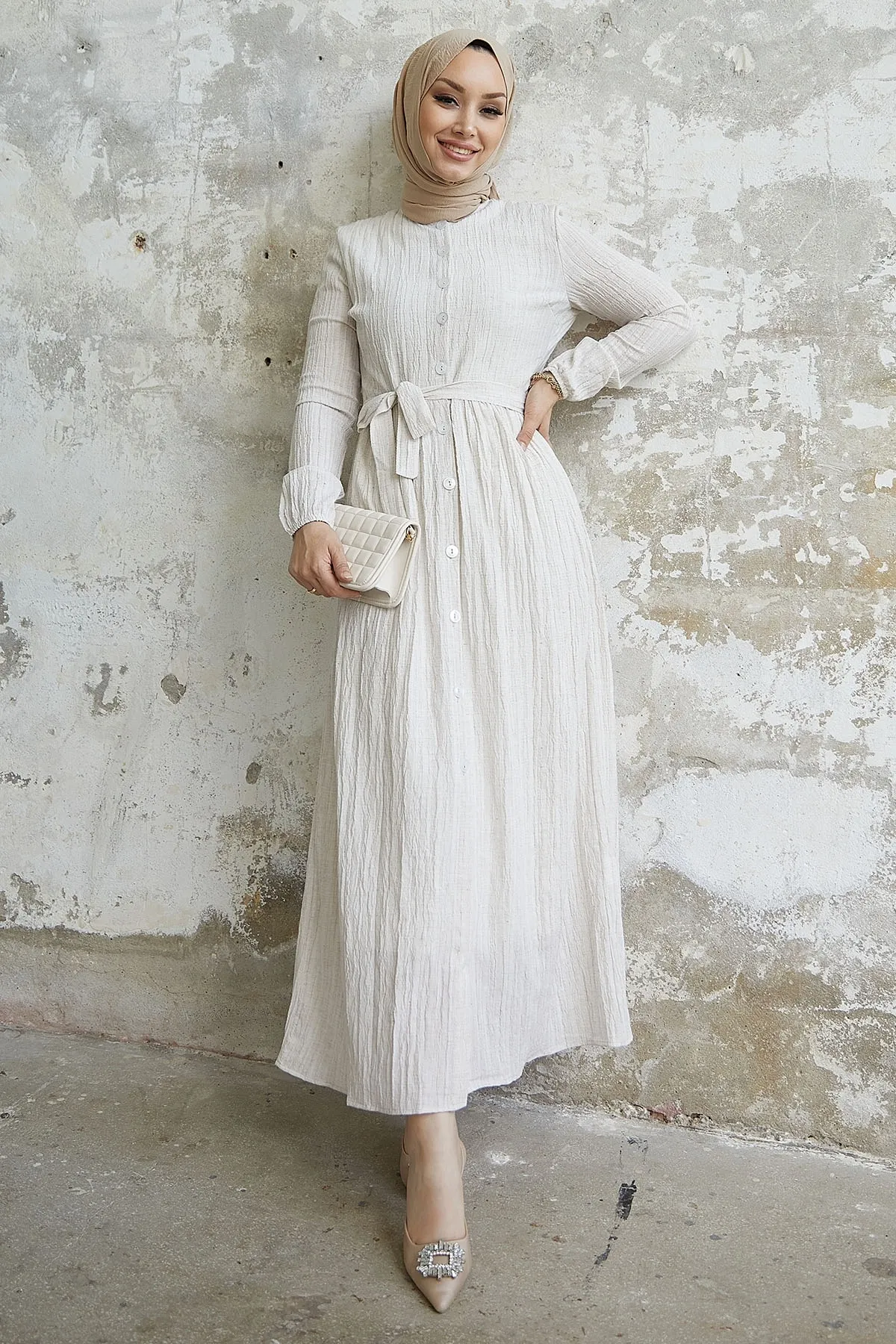 InStyle  Lemina-Kleid mit Gürtel – Beige