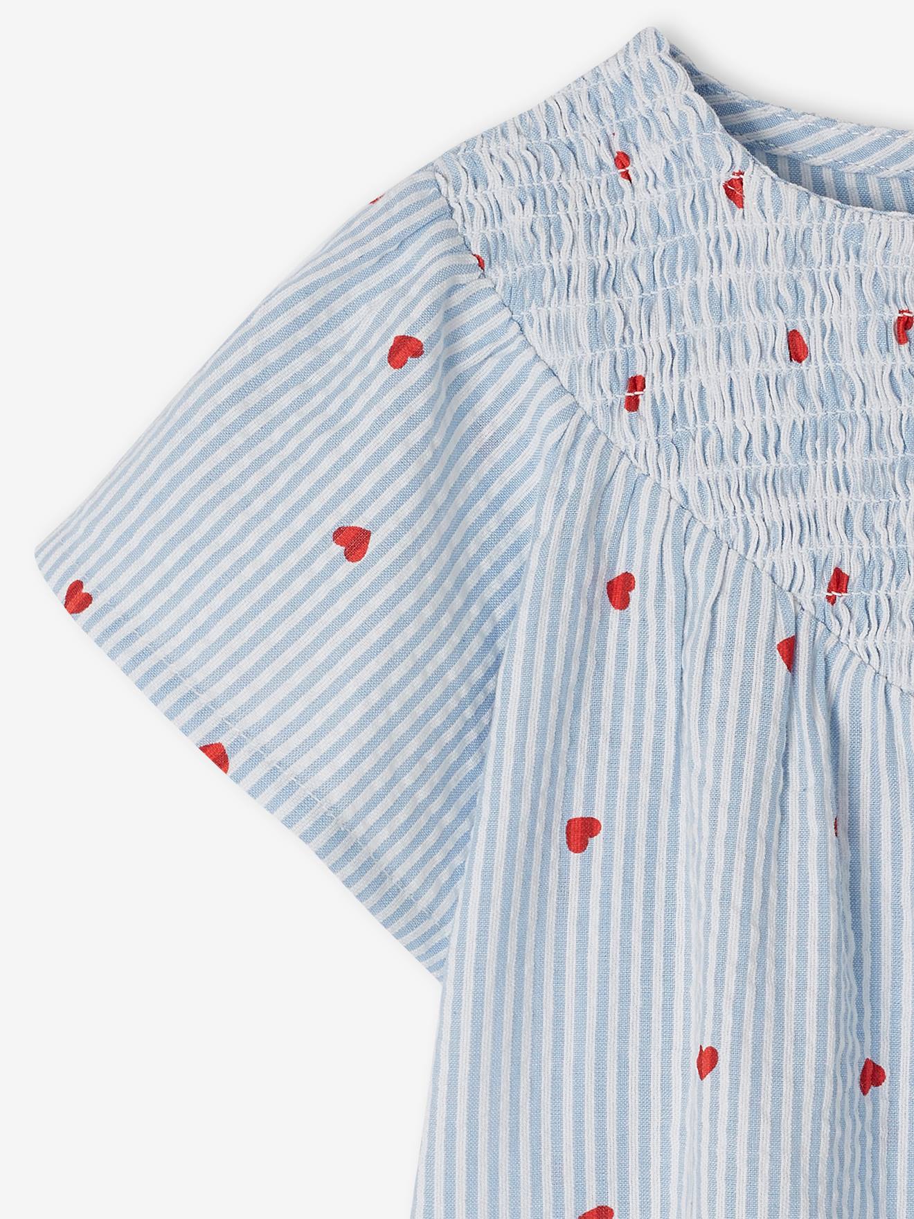 Vertbaudet Baby-Set aus Seersucker: Kleid, Shorts & Haarband - blau gestreift