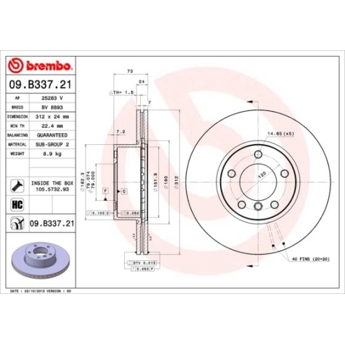 09.B337.21 BREMSSCHEIBE BREMBO VA  VP1 - ATU