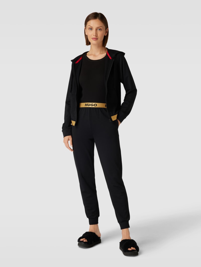Stoffhose mit elastischem Logo-Bund in gold