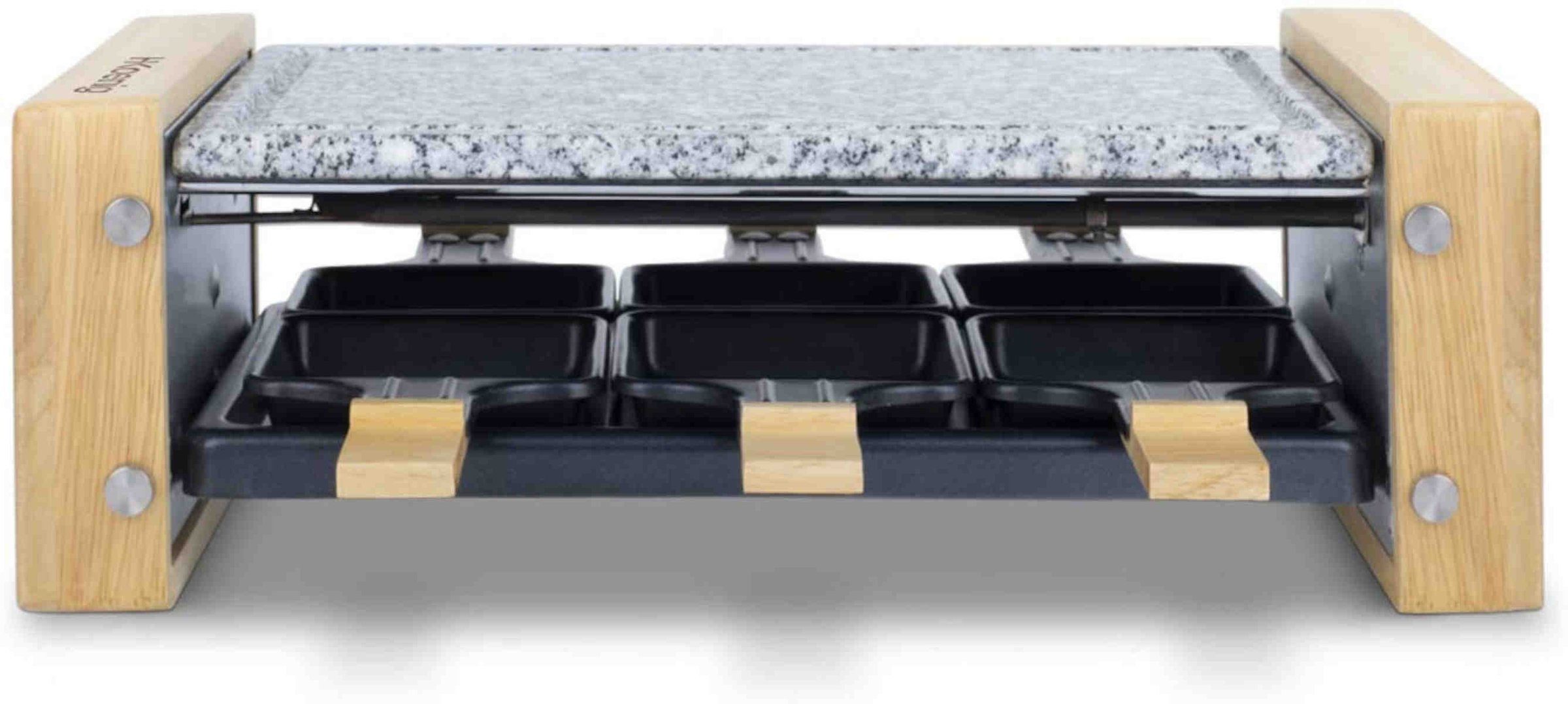 H.Koenig Raclette WOD6 Raclette-Grill für 6 Personen in Holz-Optik, 900 W
