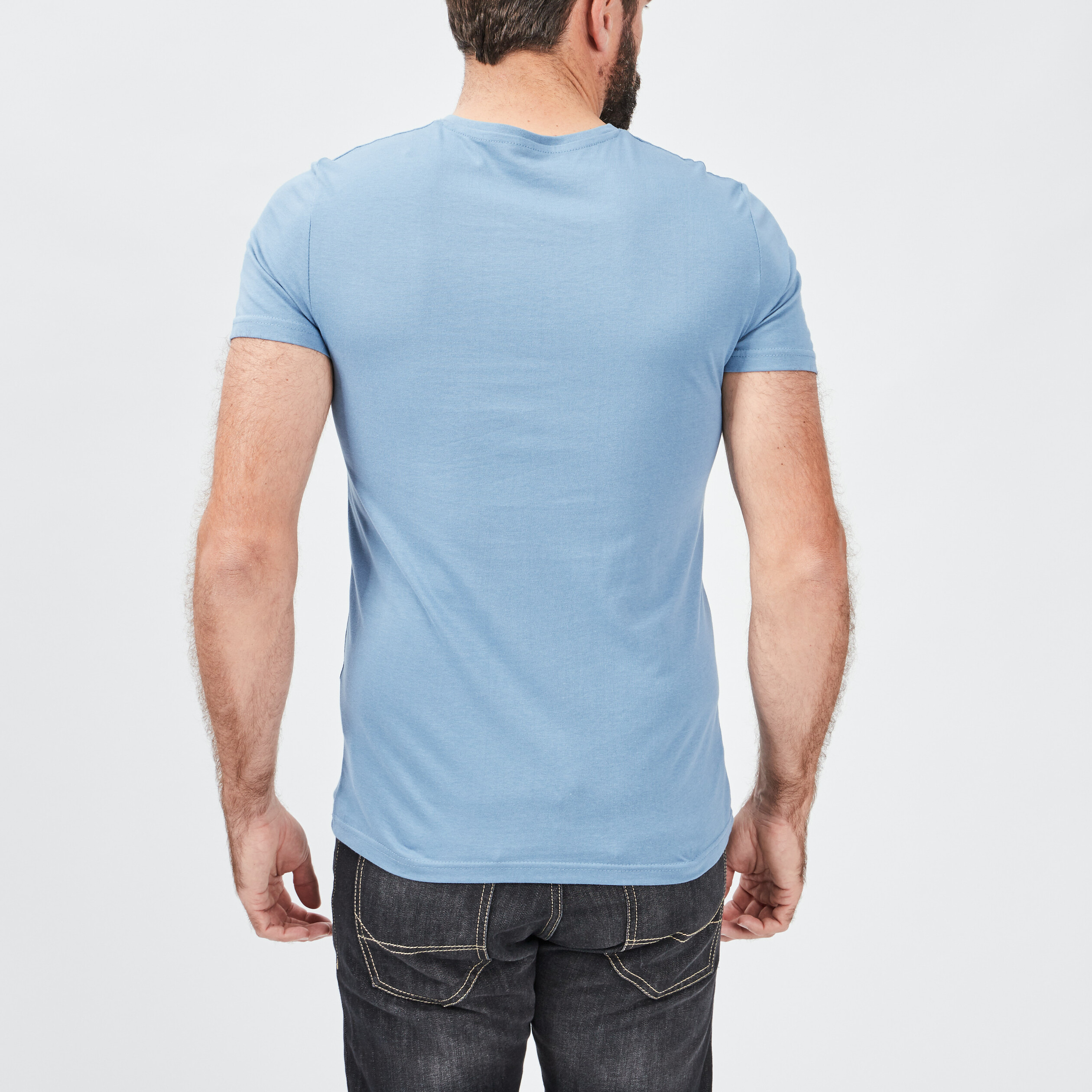 T-shirt manches courtes col V bleu gris homme | La Halle