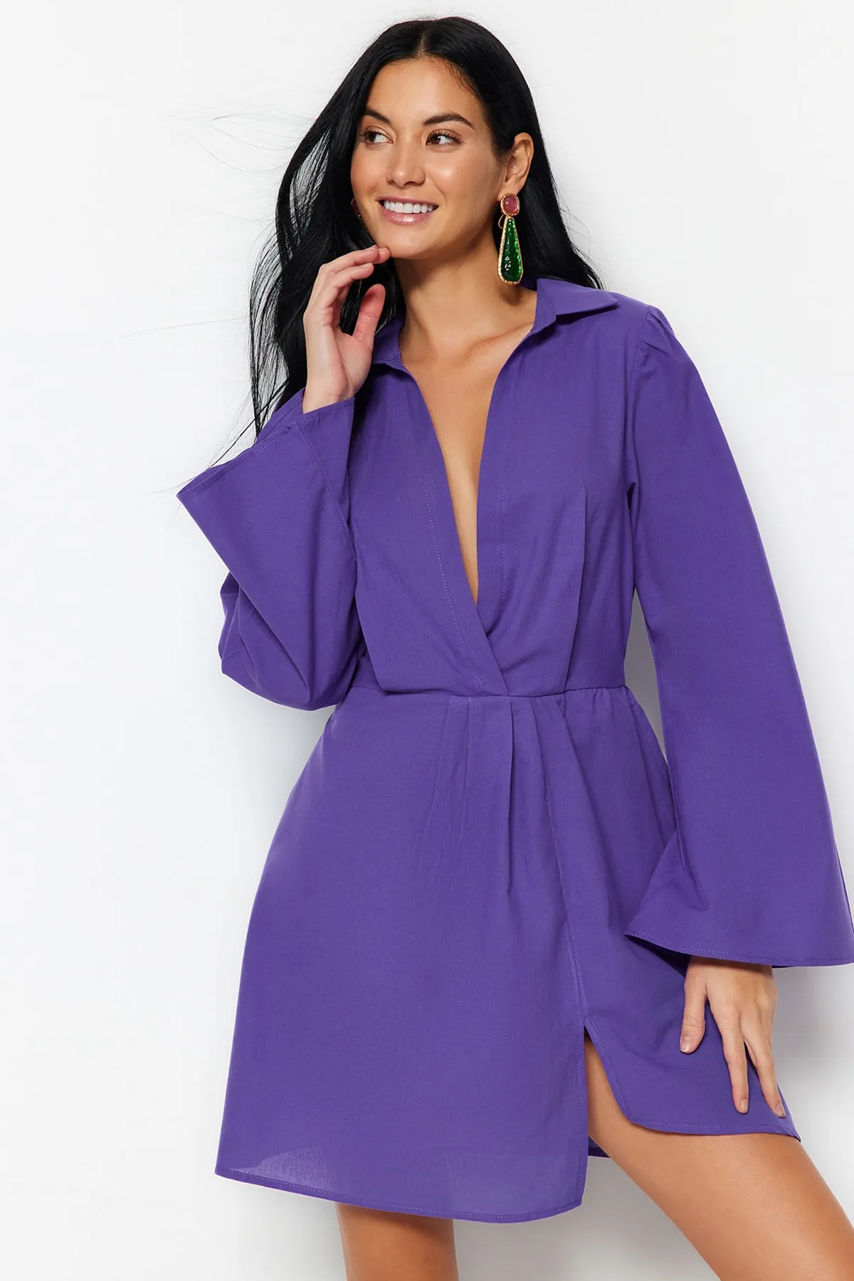 Trendyol Collection  Lila Mini-Strandkleid aus 100 % gewebter Baumwolle TBESS23EL00289