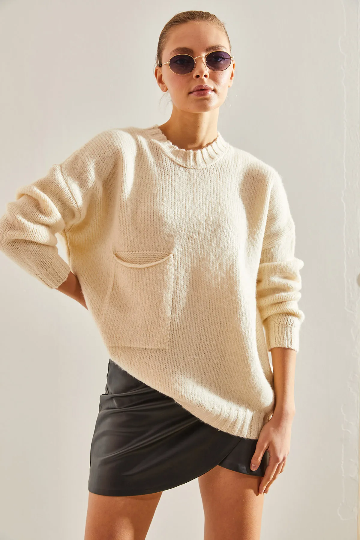 Bianco Lucci  Gemusterter Strickpullover für Damen mit großen Taschen