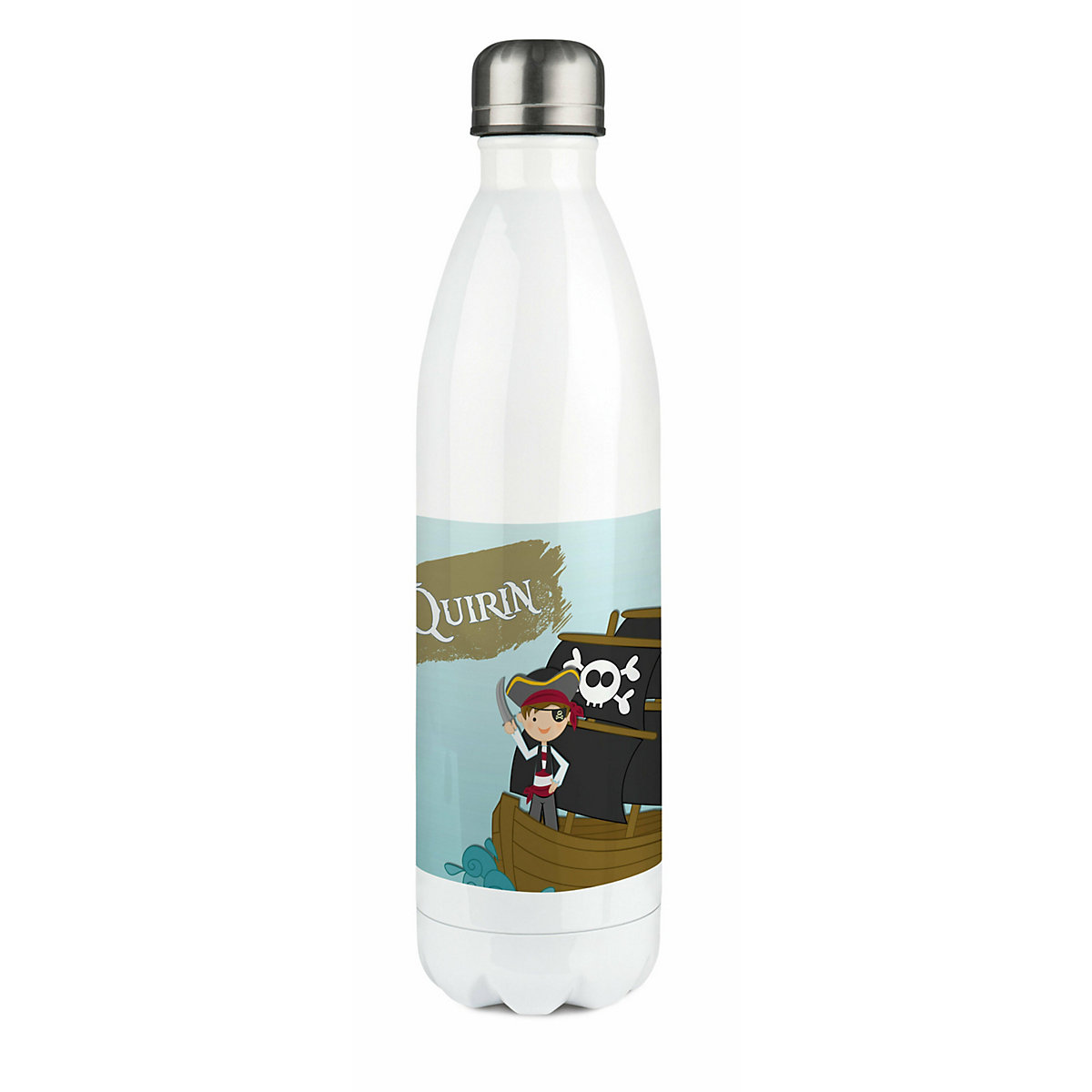 Edelstahl Kinder Thermoflasche / Trinkflasche bunt Pirat Spülmaschinenfest, Auslaufsicher, Bruchfest, Doppelwandig, Für Heißgetränke geeignet, Mit Deckel, Isoliert