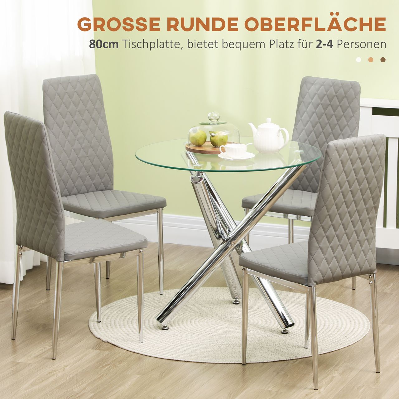 HOMCOM Esstisch, Runder Esszimmertisch Küchentisch für 4 Personen, Säulentisch