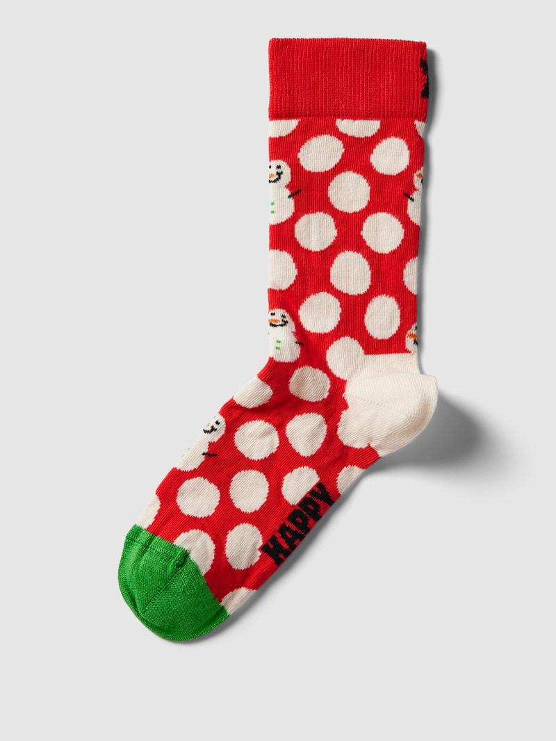 Socken mit Allover-Muster Modell 'Big Dot Snowman' in hellrot