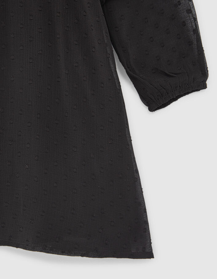 Robe noire jacquard plumetis à plastron fille