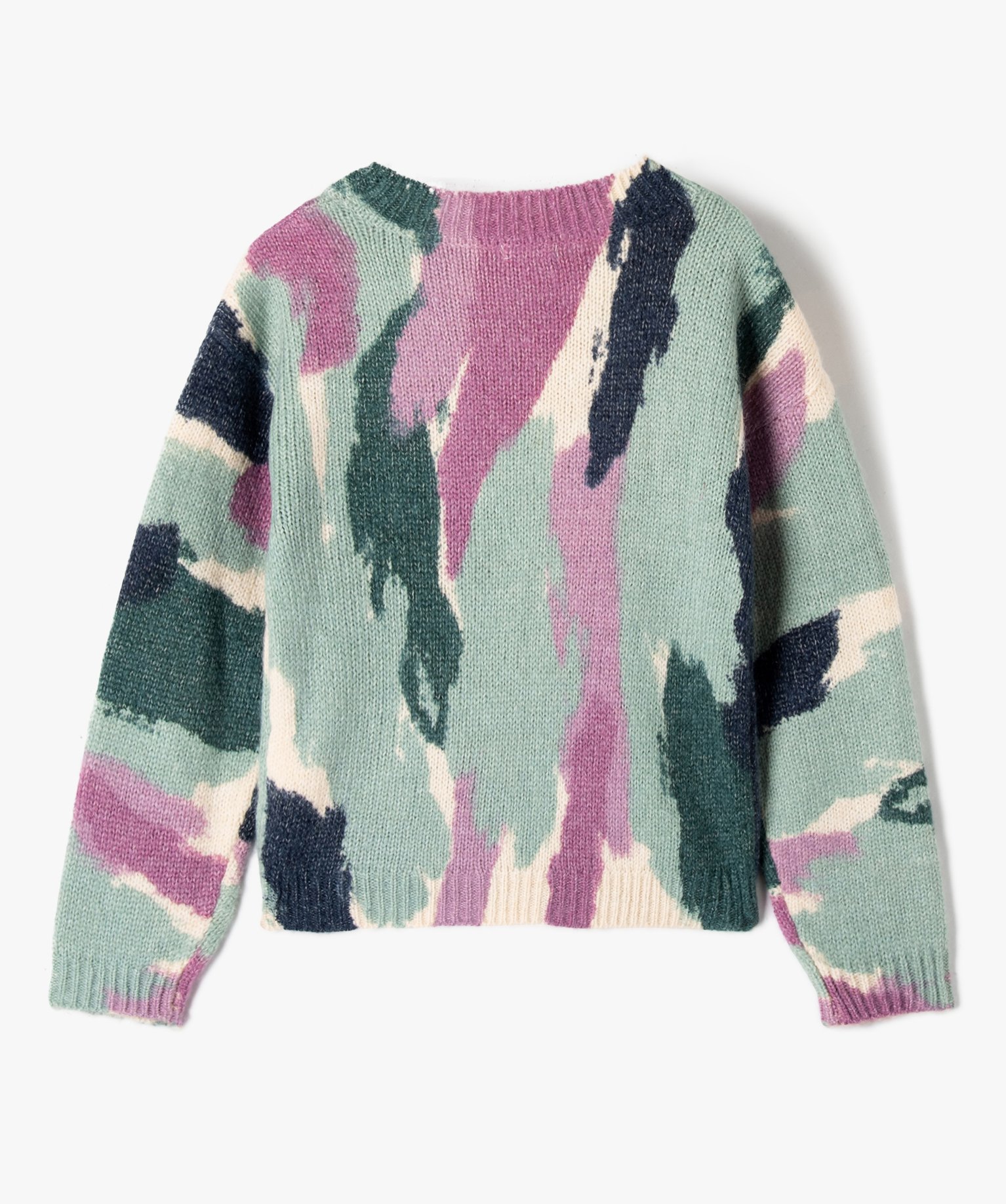 Pull fille en grosse maille imprimée bleu | GEMO