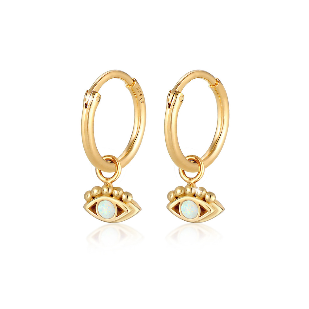 Elli Elli Boucles d'Oreilles Créoles pour Femmes Evil Eye avec opale synthétique en ar Boucles d'oreilles
