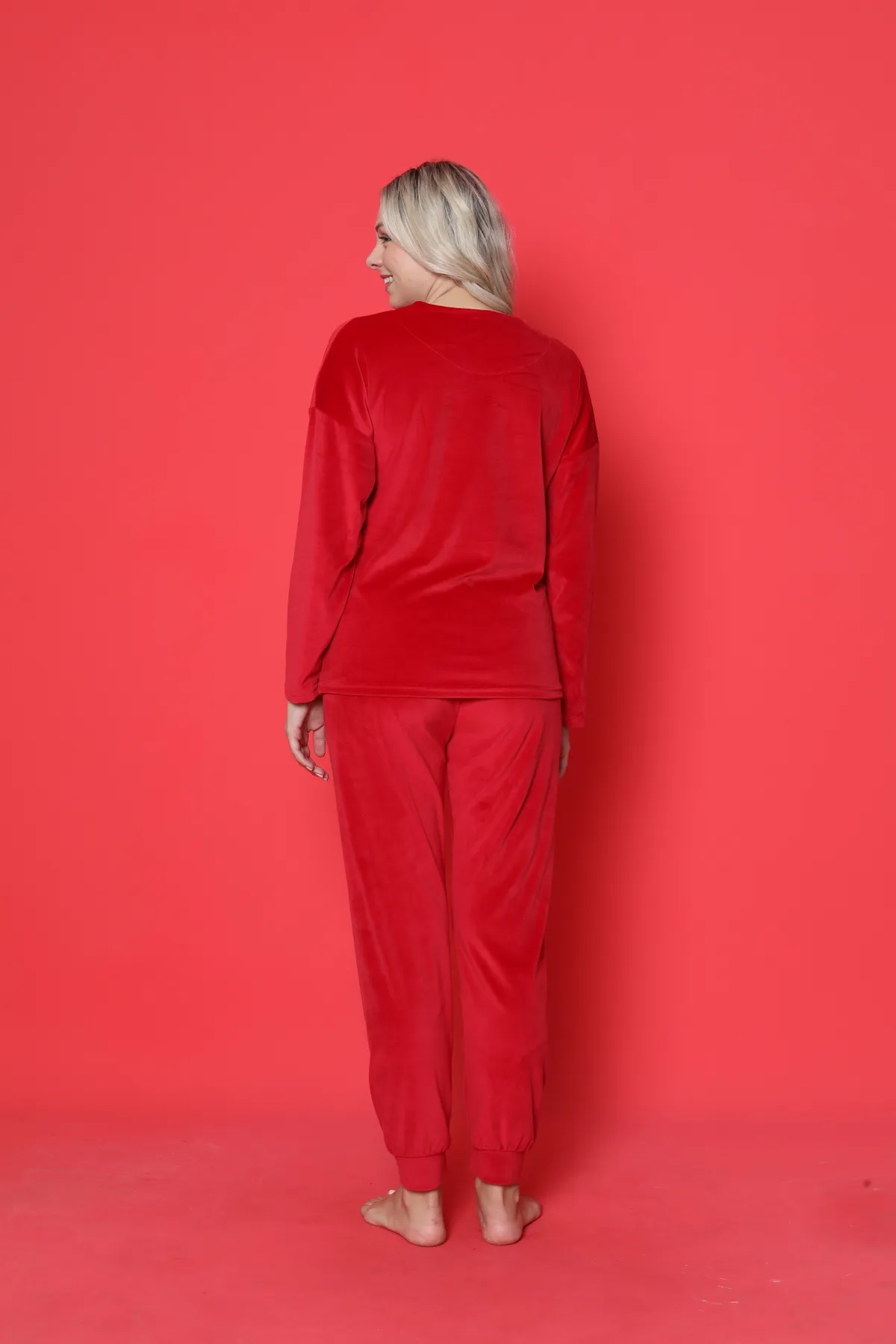 AHENGİM  Pyjama-Set für Jugendliche, französischer Samt, Amore, bedruckt, mit Spatenmanschette, Winter, saisonal, W20432250