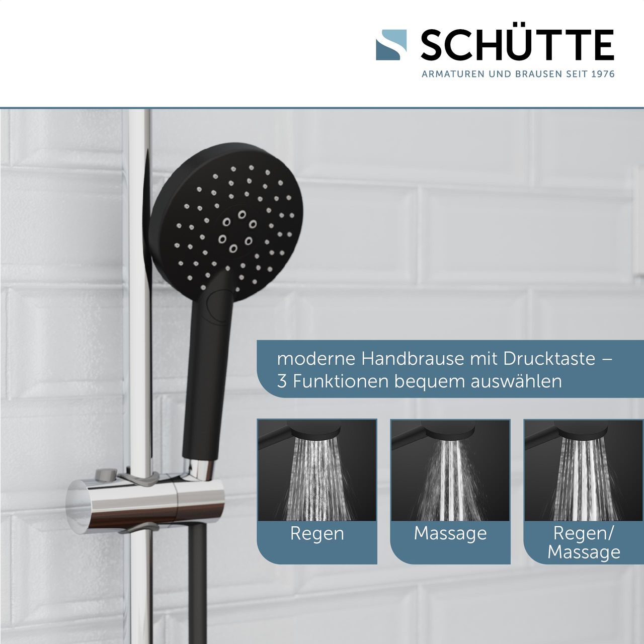 Schütte Duschset MATAO RAIN Chrom/Schwarz matt