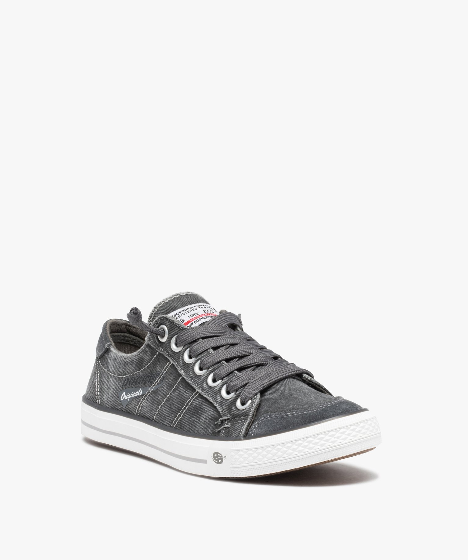 Baskets homme en toile denim unie à lacets - Dockers gris | GEMO