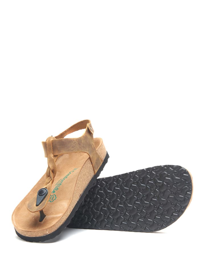 Comfortfusse Leder-Zehensandalen in Hellbraun günstig kaufen