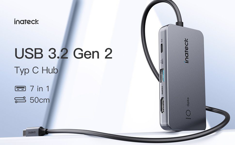 Inateck Laptop-Dockingstation 7 in 1 USB C Hub, 4 K HDMI, USB 3.2 Gen 2