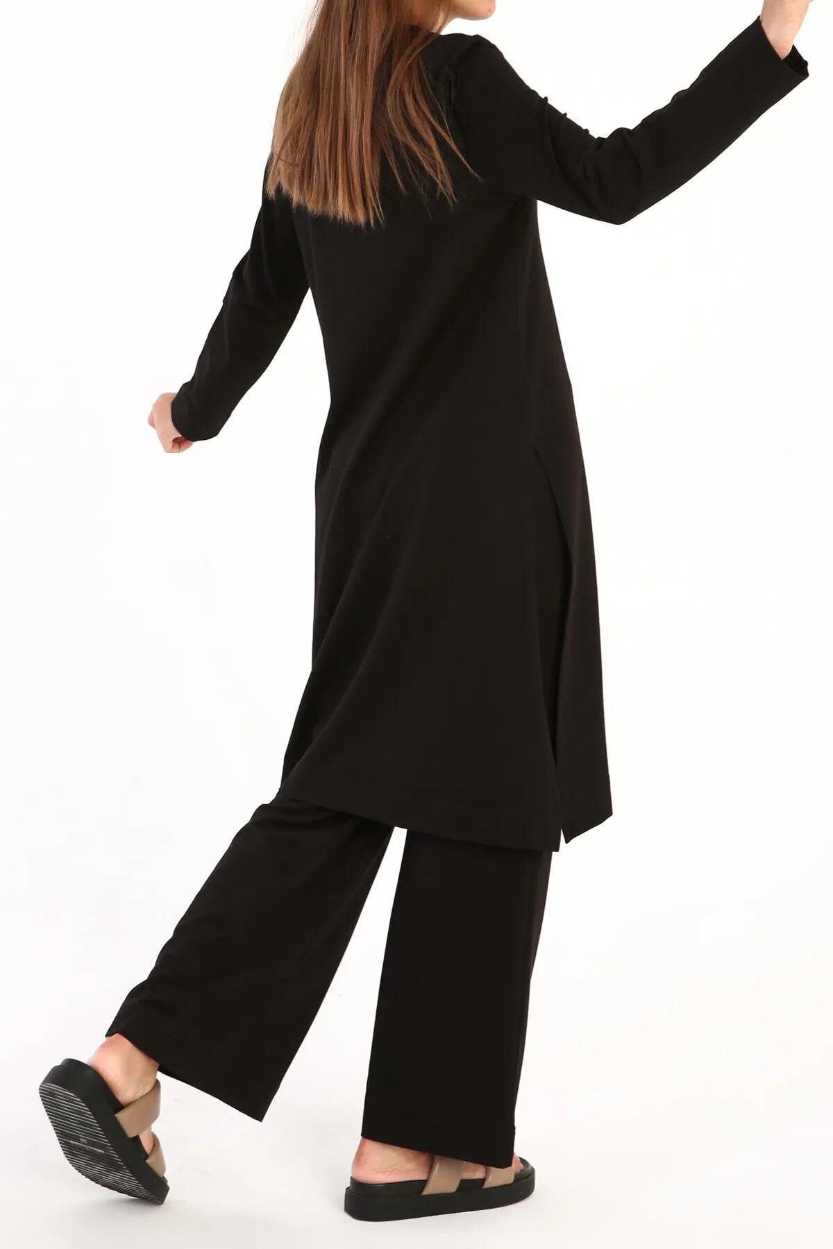 ALLDAY  Schwarzes Basic-Hosenset aus Baumwolle mit Schlitz