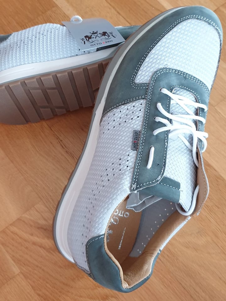 Otto Kern Leder-Sneakers in Weiß/ Oliv günstig kaufen 43