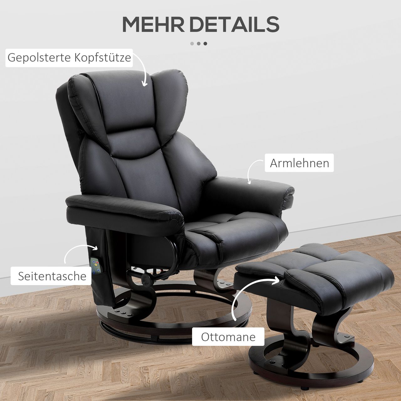 HOMCOM Massagesessel mit Fußhocker Relaxsessel 145°-Neigung Kunstleder Schwarz 79 x 82 x 101 cm