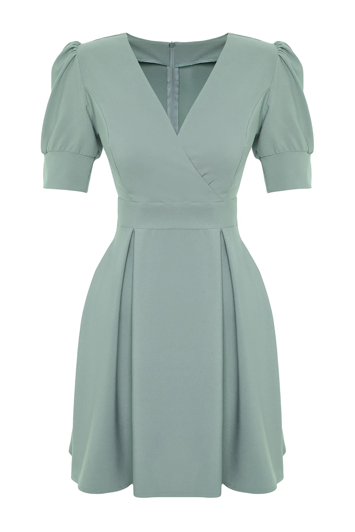 Trendyol Collection  Mintfarbenes Minikleid mit Taillenöffnung, gefüttert, zweireihig, Kragen, plissiert, gewebtes Kleid TWOSS20EL1639