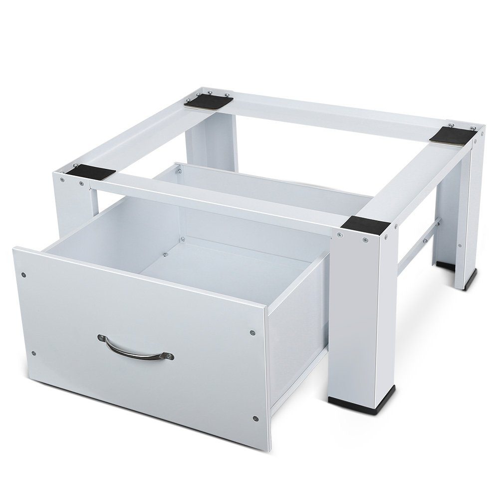 XIIW Waschmaschinenuntergestell 63cm Waschmaschinen Untergestell aus Stahl Höhe 32cm mit Schubladen, Zubehör für Kühlschrank Trockner Gefrierschrank Bis 150kg, Waschmaschinensockel Rutschfesten Podest Erhöhung Unterbau