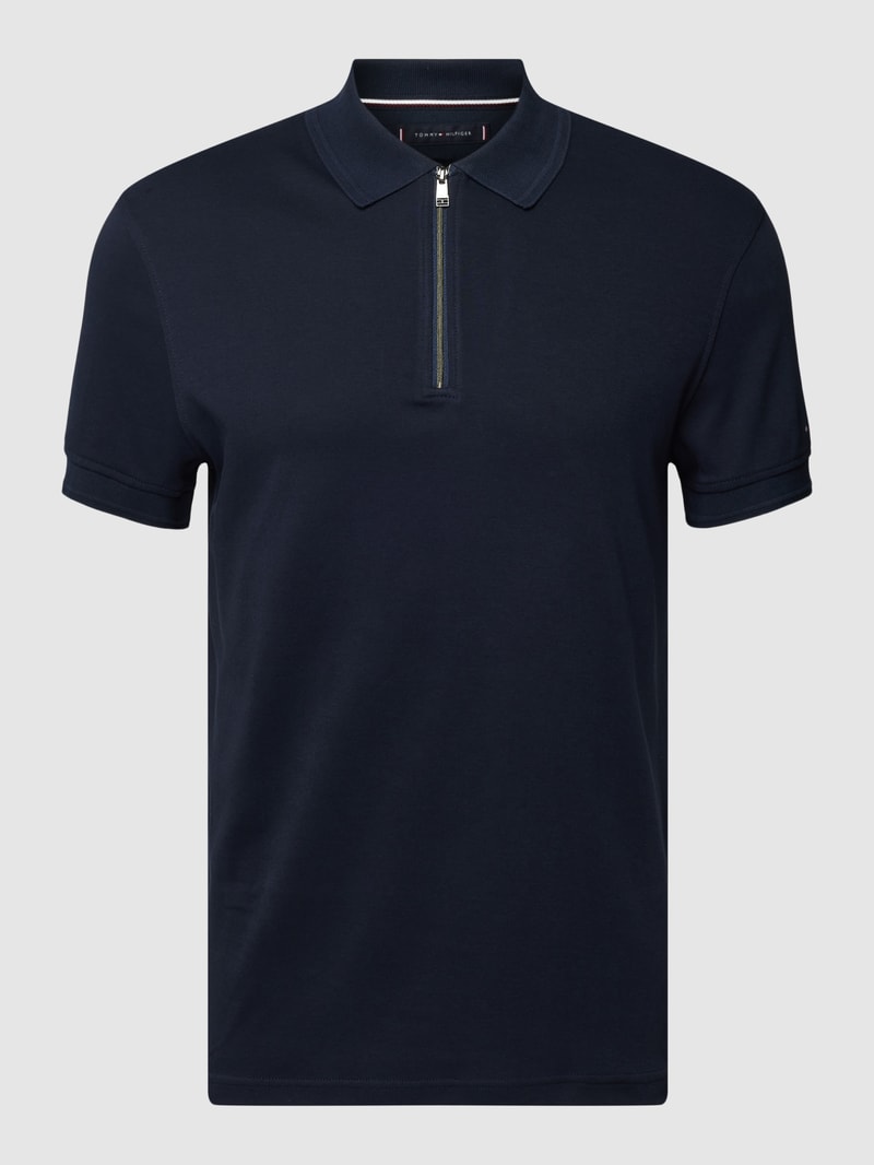 Poloshirt mit kurzem Reißverschluss Modell 'INTERLOCK' in marineblau