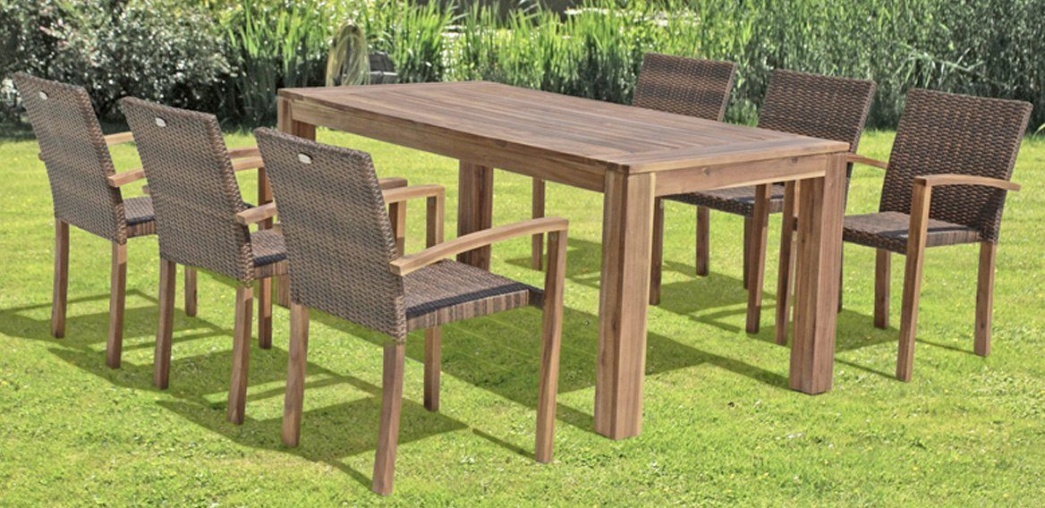 Garden Pleasure Gartenstuhl TOPEKA (Set, 2 St), 2er Set, Akazie/Polyrattan, stapelbar, coffee