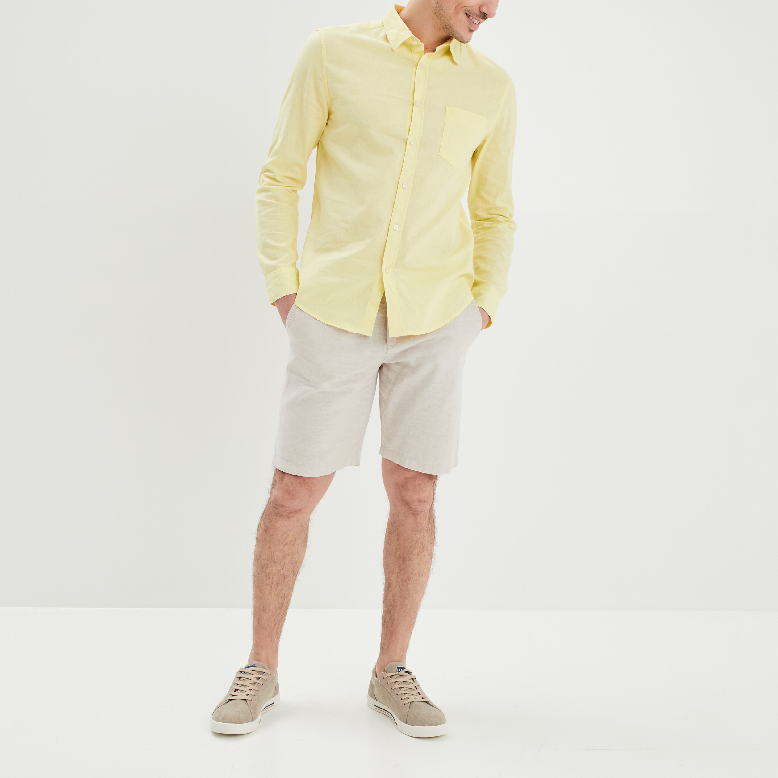 Chemise manches longues lin majoritaire jaune clair homme | La Halle