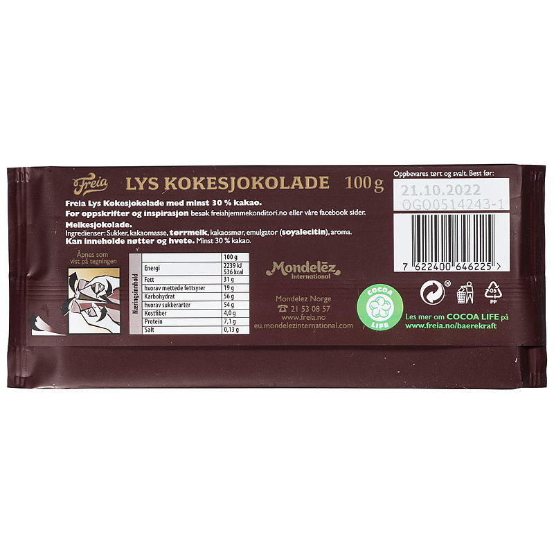 Freia Lys kokesjokolade 100 g, Freia