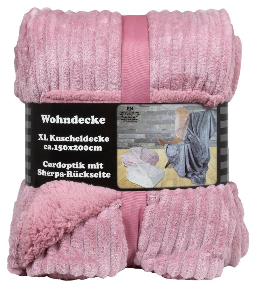 Wohndecke flauschig weiche Cordoptik Kuscheldecke, Trendyshop365, 150x200 cm, Rückseite Sherpa-Optik, unifarbe