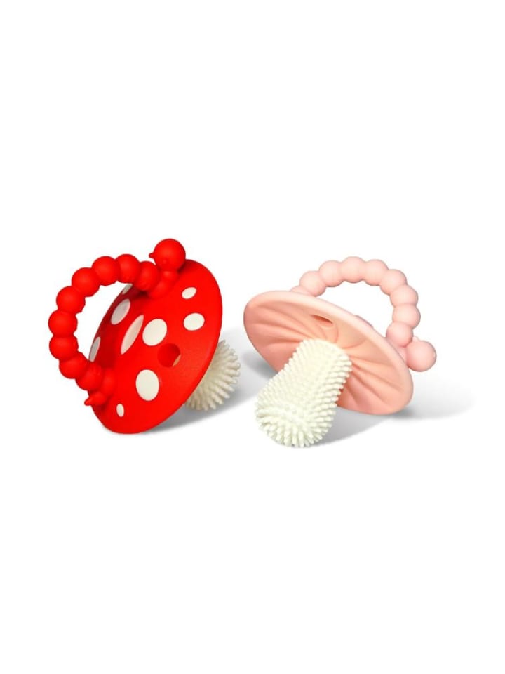 RaZbaby Beißringe 2er logopädisch Pilze für Babys 100% Silikon 3M  in Rosa günstig kaufen onesize