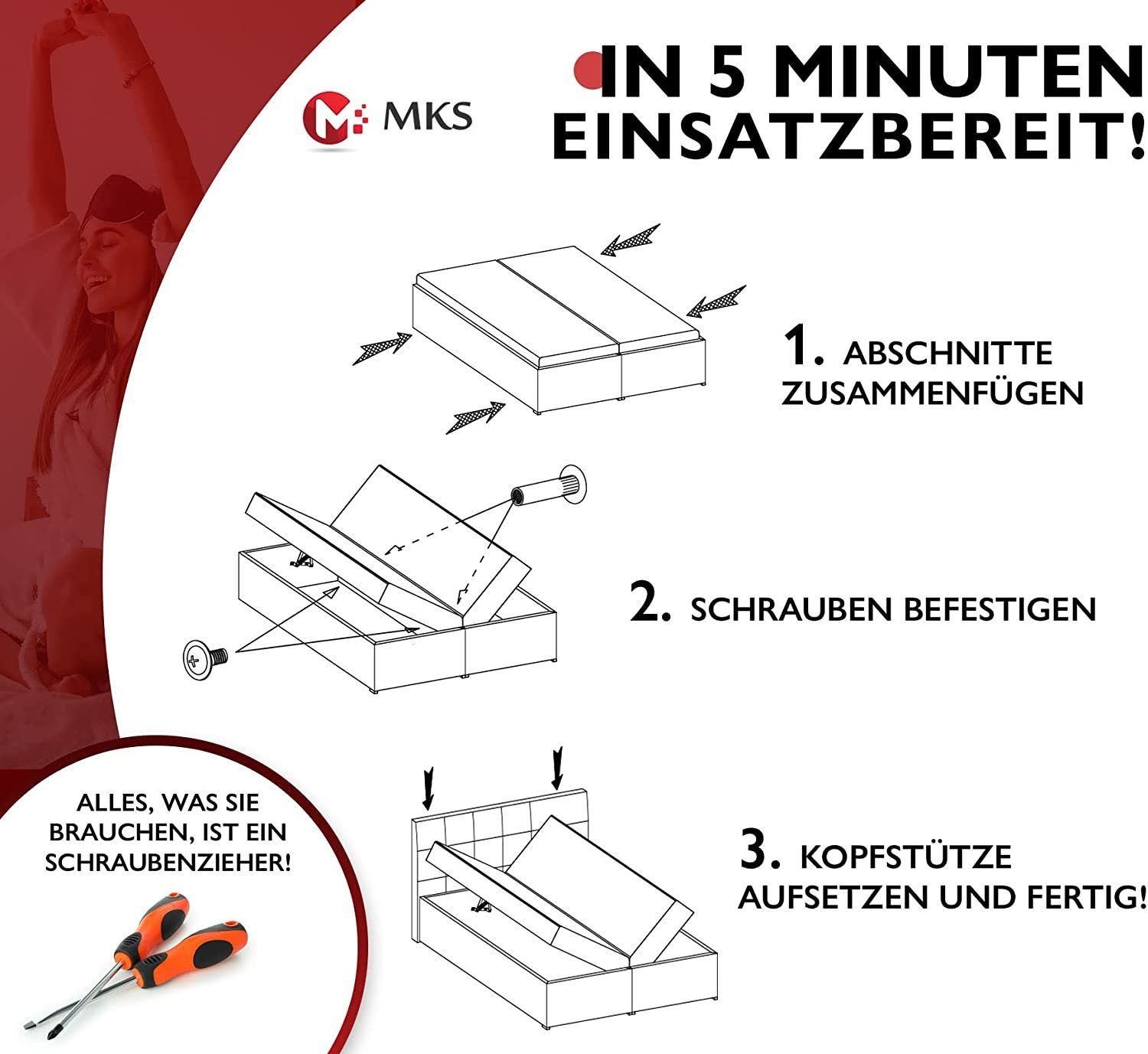 MKS MÖBEL Boxspringbett STELLE 6, Doppelbett, Multipocket-Matratze