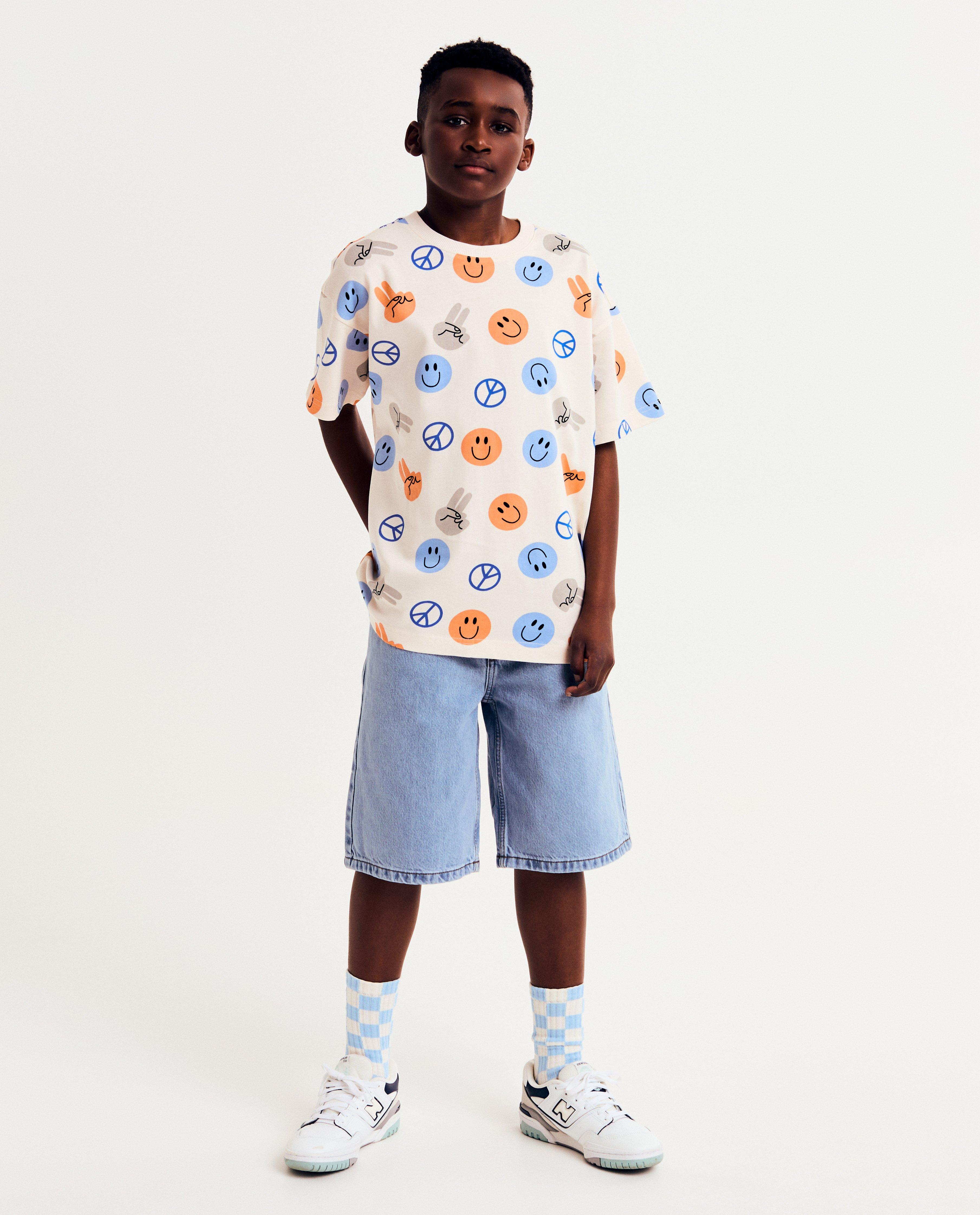 Tricou Milo cu imprimeu zâmbitor, croială lejeră, 6-14 ani, alb