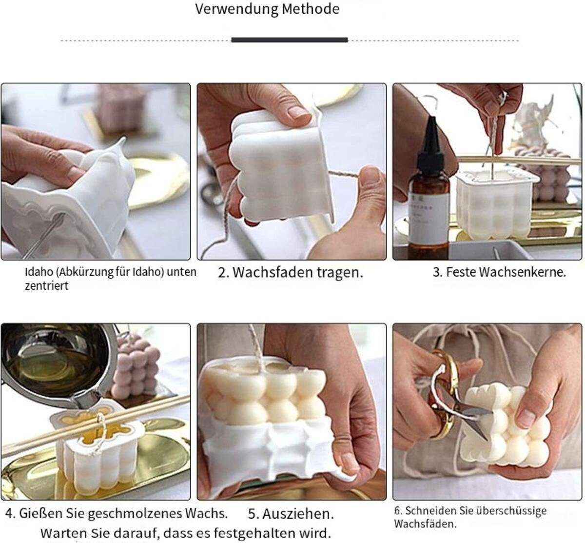 Devenirriche Kerzenhalter 6 Stück Kerzenform Bubble Kerzen Kit, 3D DIY Silikonform Kerzen-Gießen