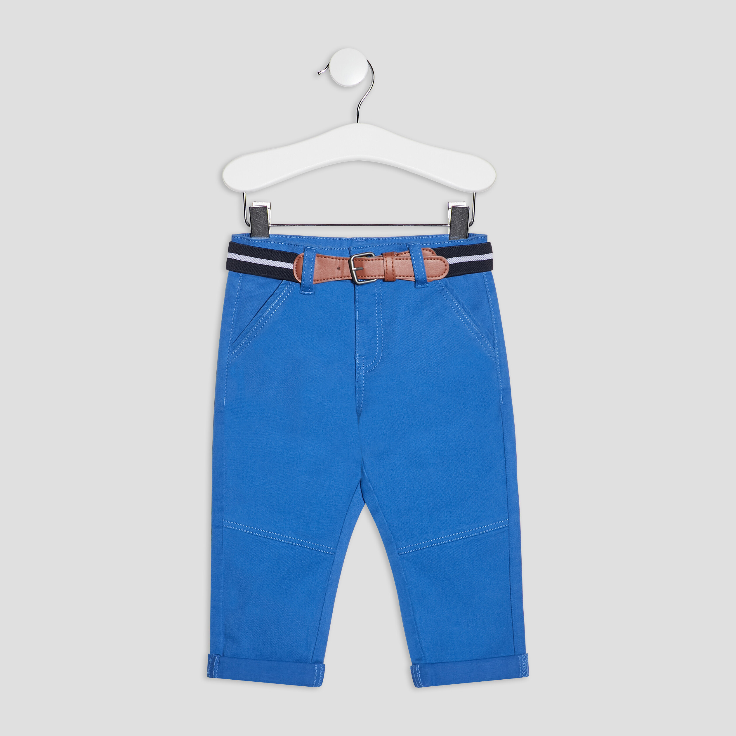 Pantalon droit ceinturé bleu bébé garçon | La Halle
