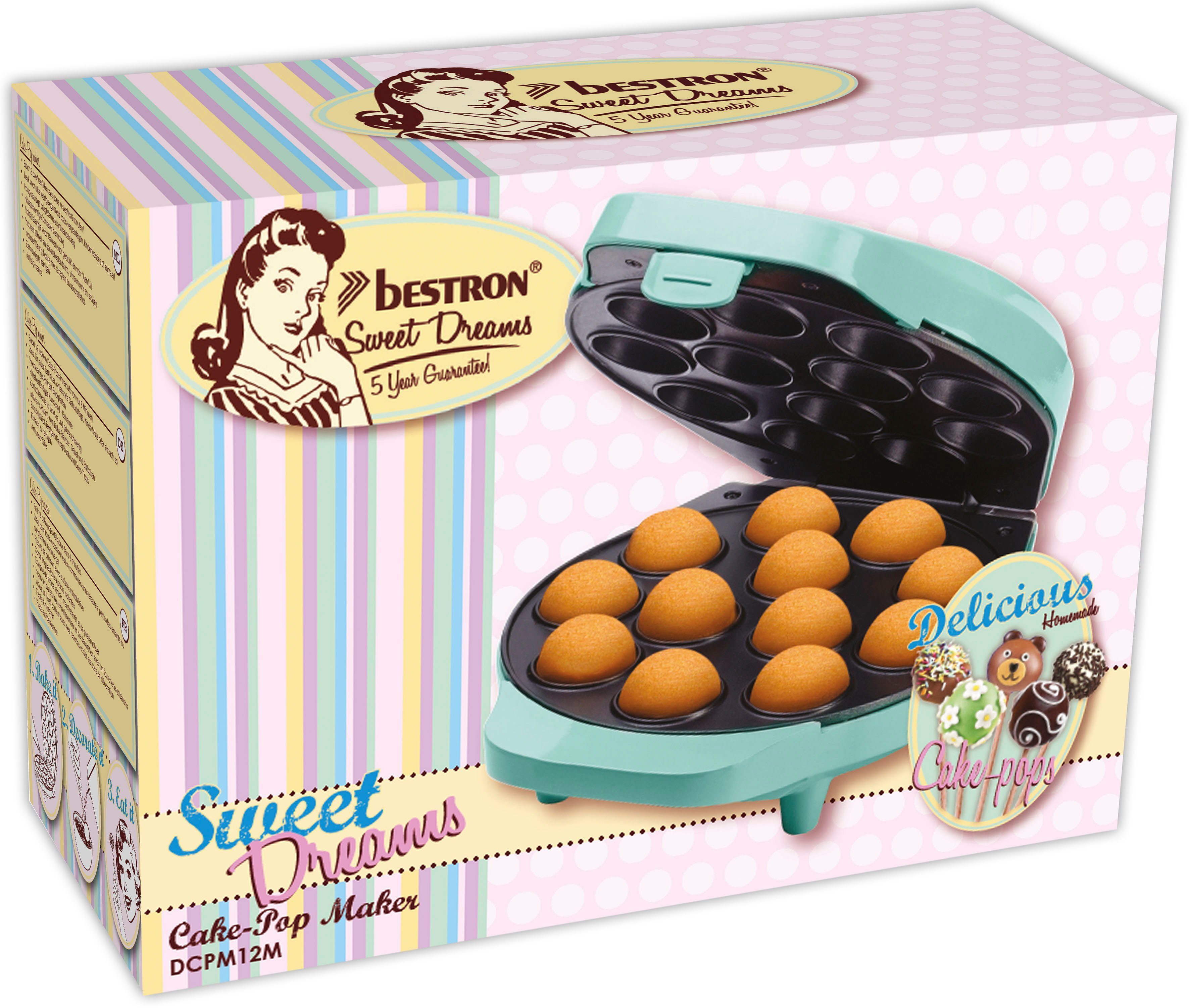 bestron Cakepop-Maker DCPM12, Retro Design, 700 W, inkl. Cake-Pop-Butler, Gabel, 12 Cake-Pop-Sticks, Antihaftbeschichtung