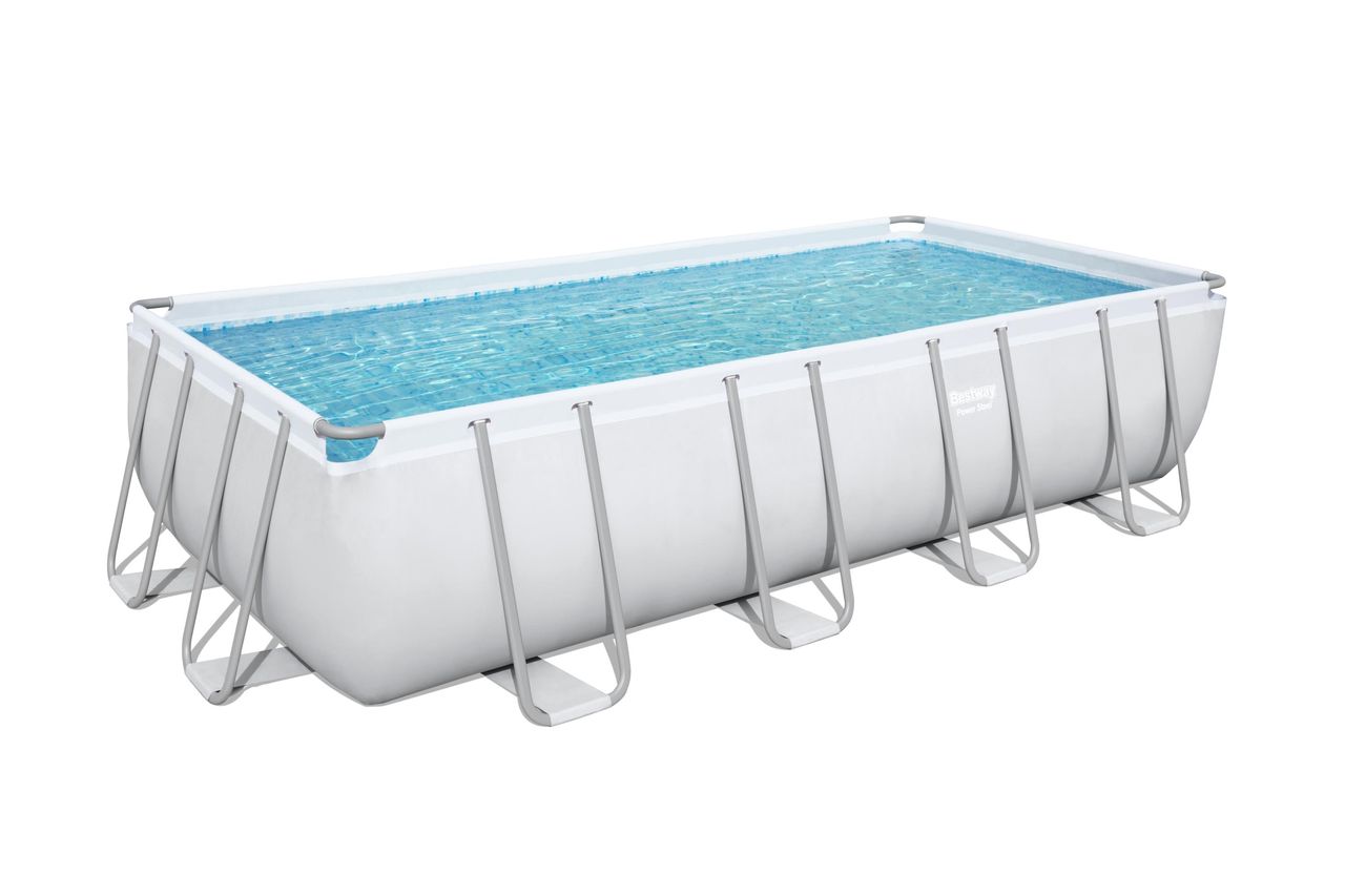Bestway Power Steel™ Frame Pool Komplett-Set mit Sandfilteranlage, lichtgrau, 549 x 274 x 122 cm eckig