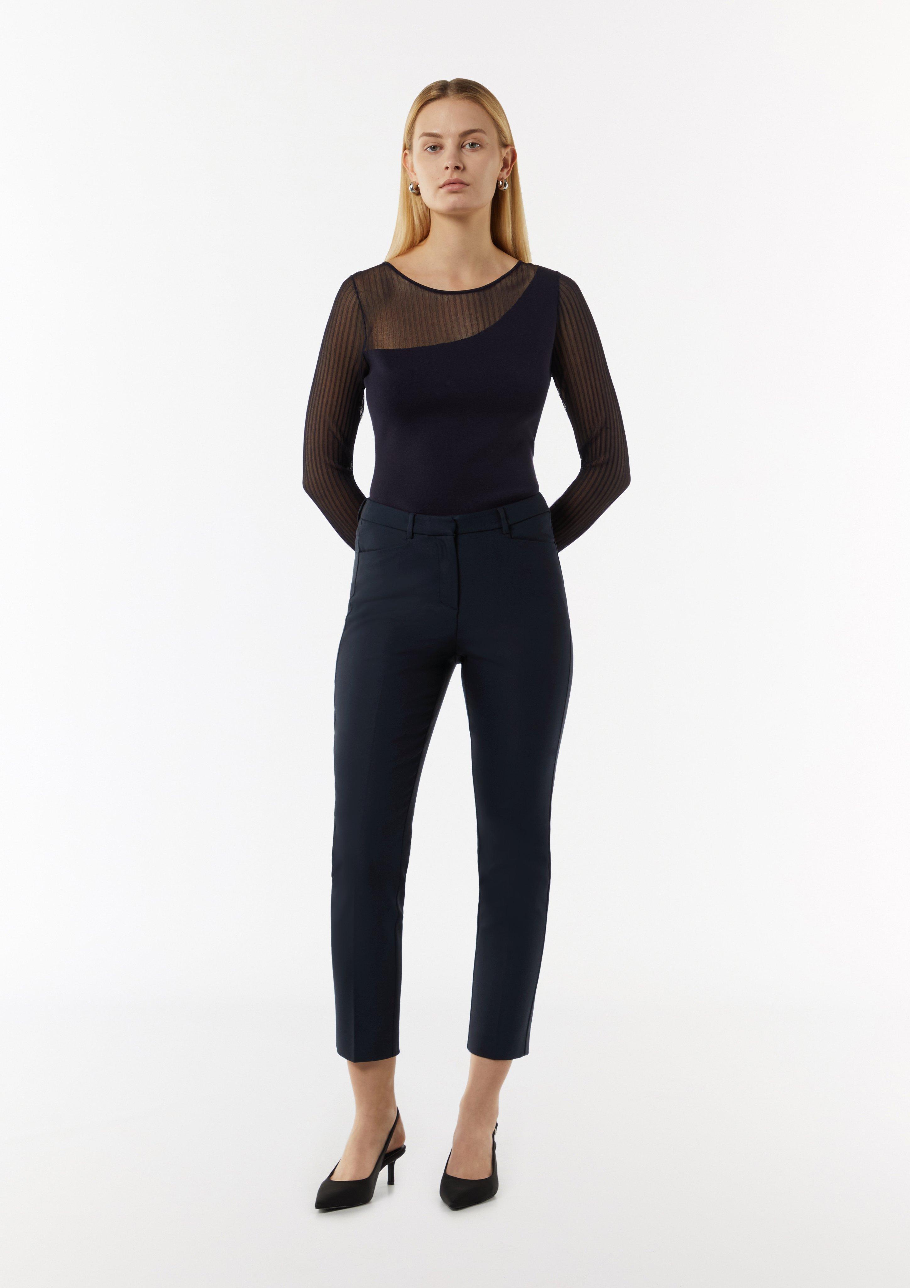 Schmale Stretchhose mit geschlitztem Saum - navy