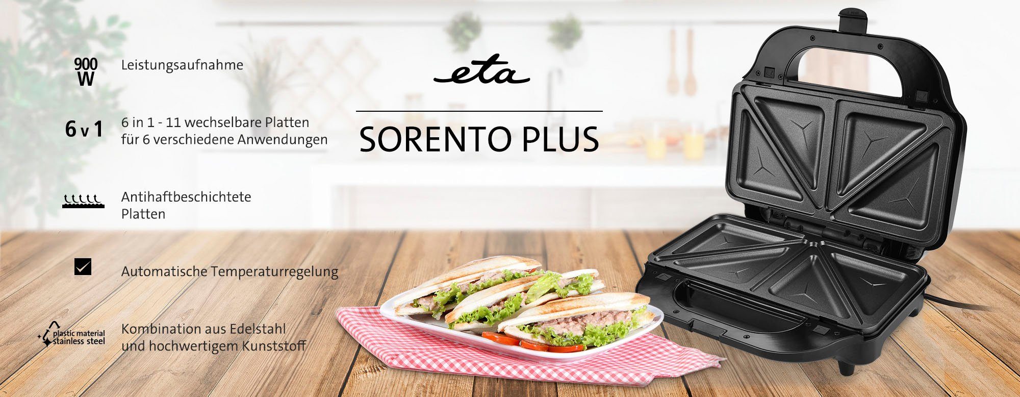 eta Sandwichmaker 6in 1 SORENTO Plus ETA515190000, 900 W