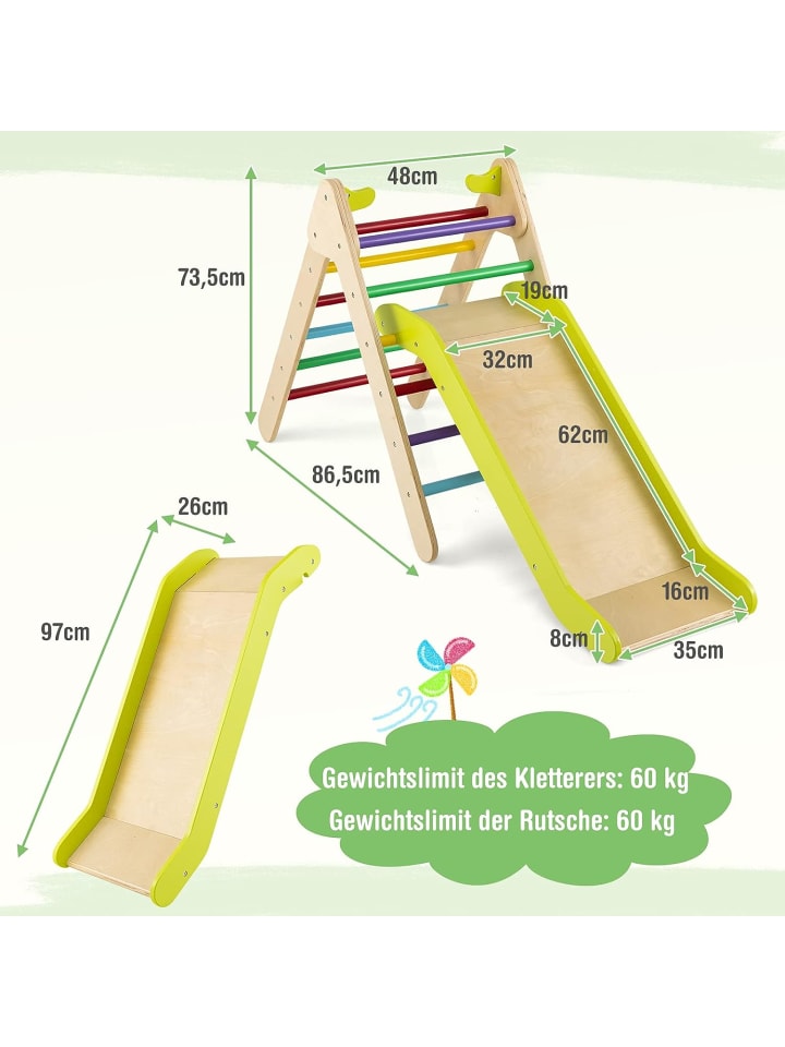 COSTWAY Kletterdreieck mit Rutsche in Grün günstig kaufen 50 x 85 cm