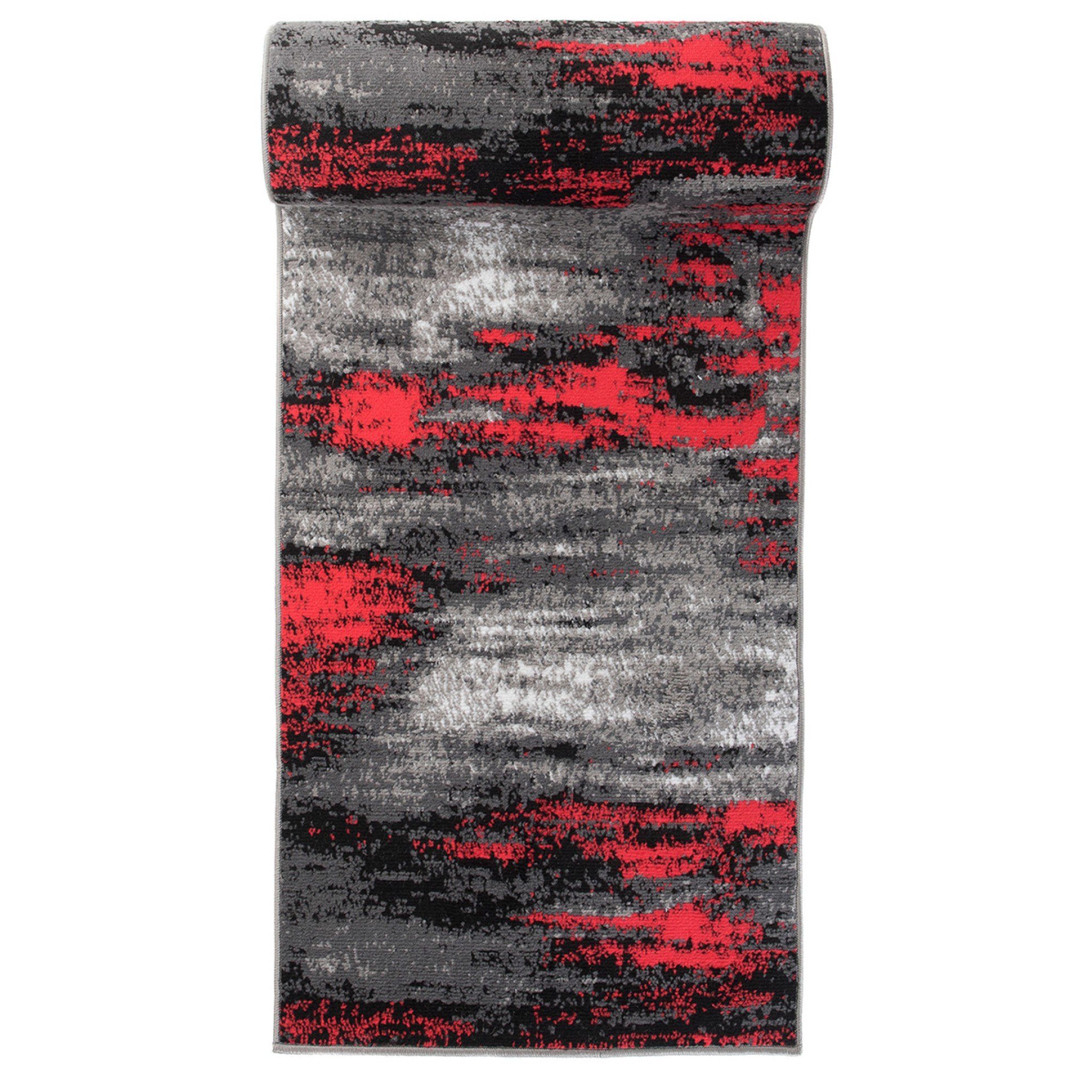 Läufer Läufer Flurläufer Modern für Vorzimmer 70 cm Breit Grau Rot, Mazovia, 70 x 100 cm, Kurzflor, Meterware, Höhe 8 mm, Kurzflor - niedrige Florhöhe