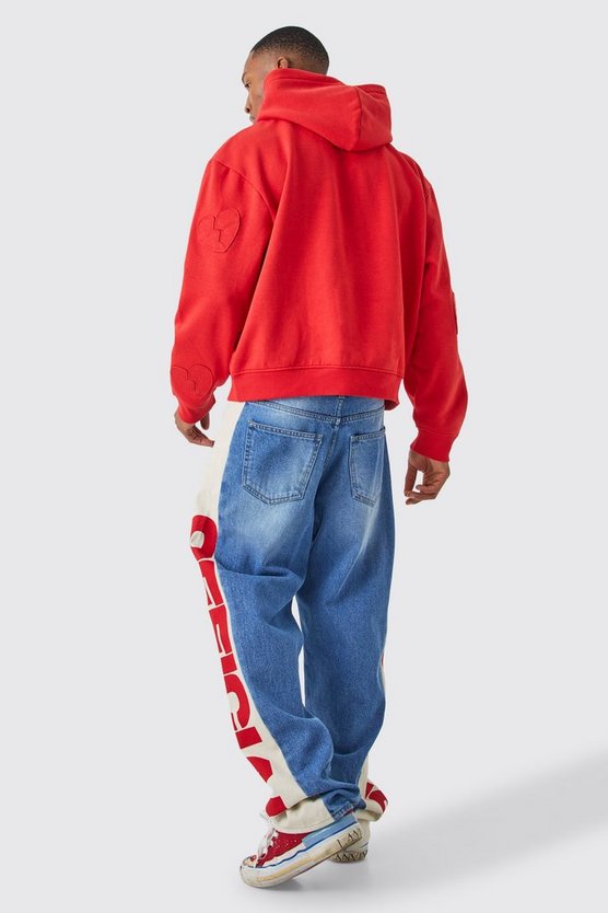Kastiger Oversize Hoodie mit Herz-Applikation