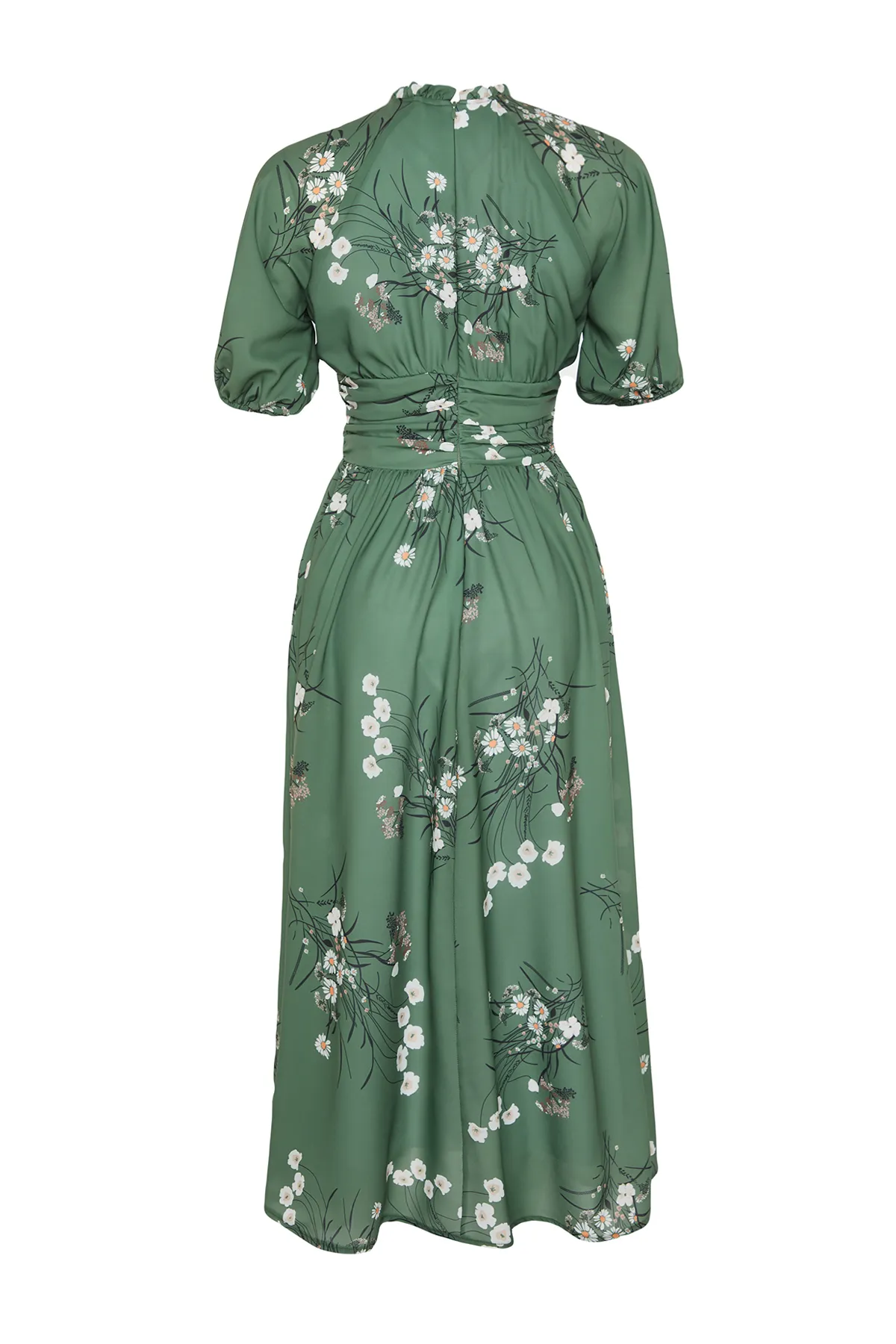 Trendyol Modest  Grünes langes Blumenkleid mit Ballonärmeln TCTSS24EB00008