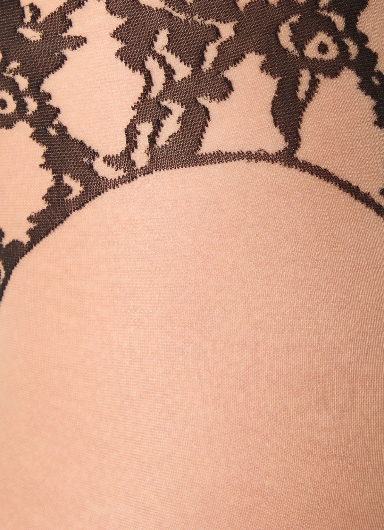 Pas do pończoch Wolford Floral Lace, 20 den, jasny/czarny