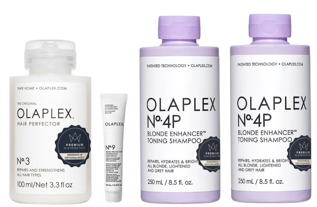Σετ περιποίησης μαλλιών Olaplex Blonde (Σαμπουάν Νο. 4P + Μαλακτικό Νο. 5P + Θεραπεία Νο. 3 + Ορός Νο. 9)