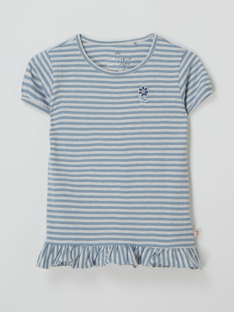 T-Shirt mit Volantsaum in hellblau