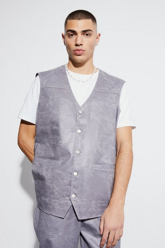 Oversize Vintage PU-Weste