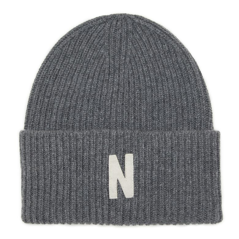 Norse Projects Merino Lambswool Rib N Logo Beanie grey melange
