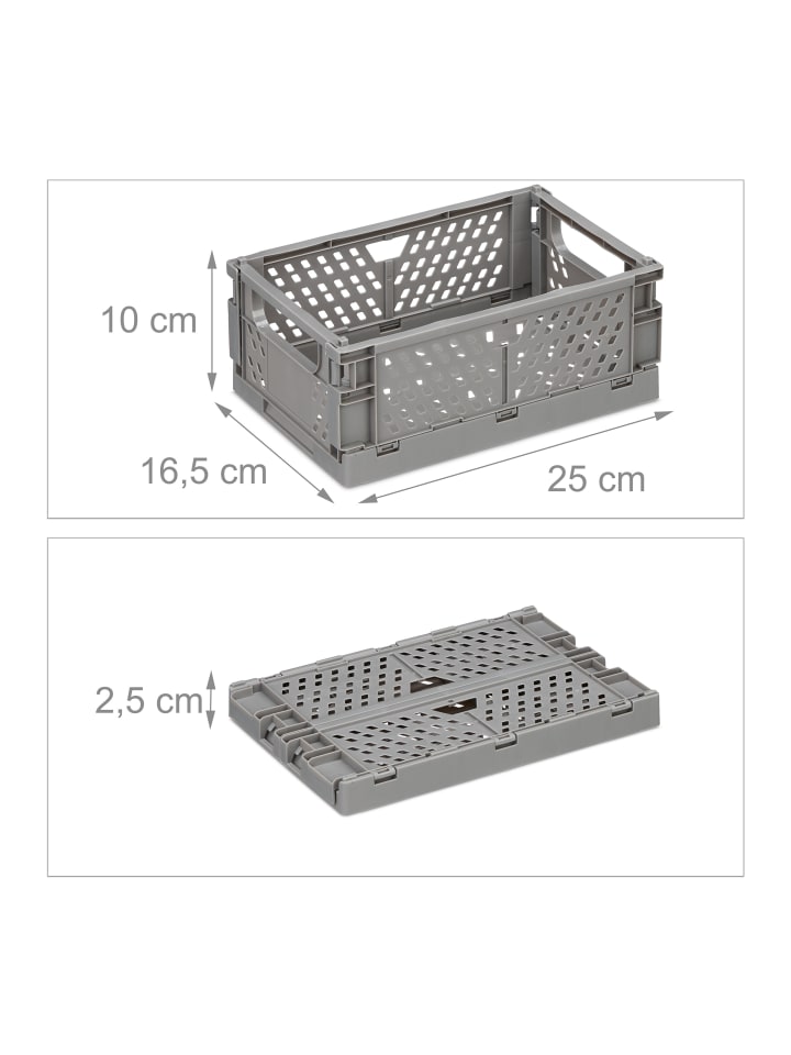 relaxdays 2 x Klappbox in Grau - (B)25 x (H)10 x (T)16,5 cm günstig kaufen onesize