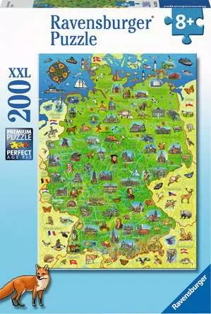 Kinderpuzzle ab 8 Jahren - Bunte Deutschlandkarte - 200 Teile
